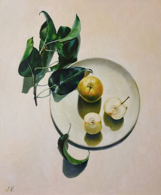 "Still life with an apple. "  still life summer liGHt original painting  GIFT (2021)