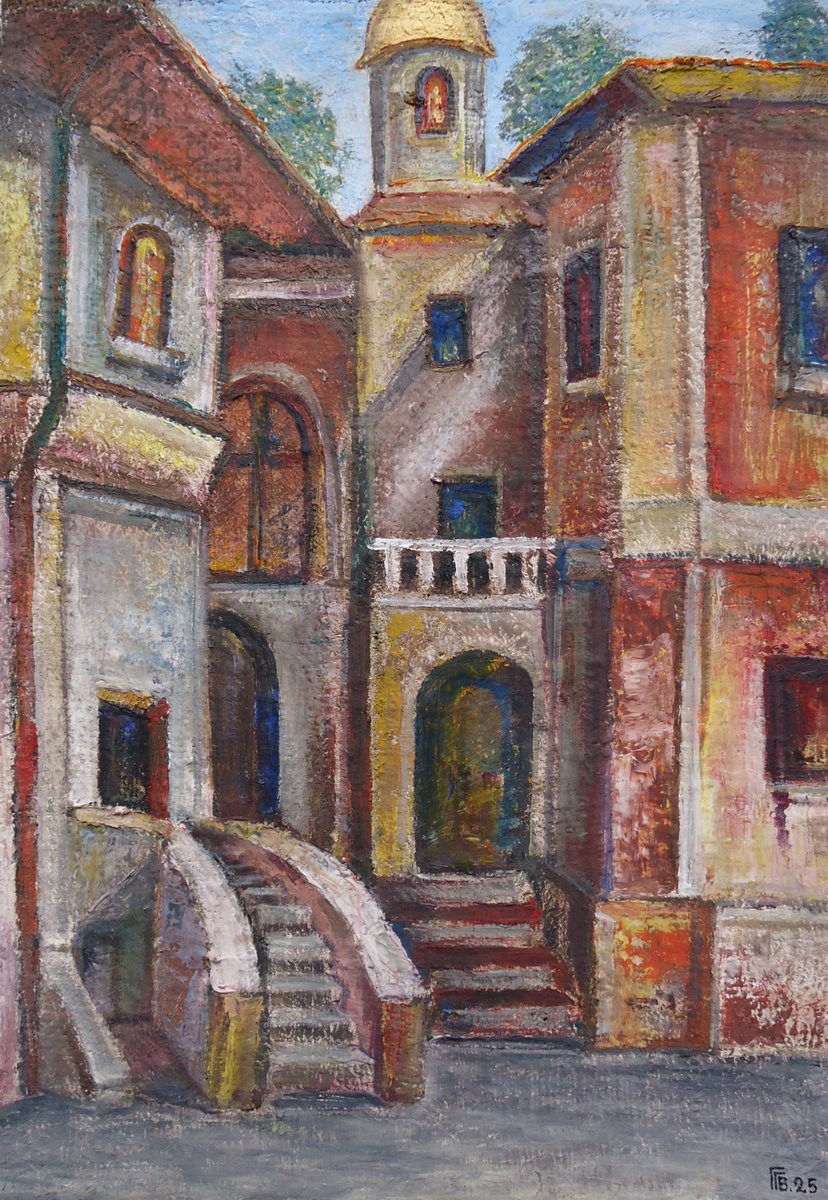 Impressionistic Cityscapes Oil Painting By Grigor Velev, 14 X 20, Quiet Corner, Original Artwork