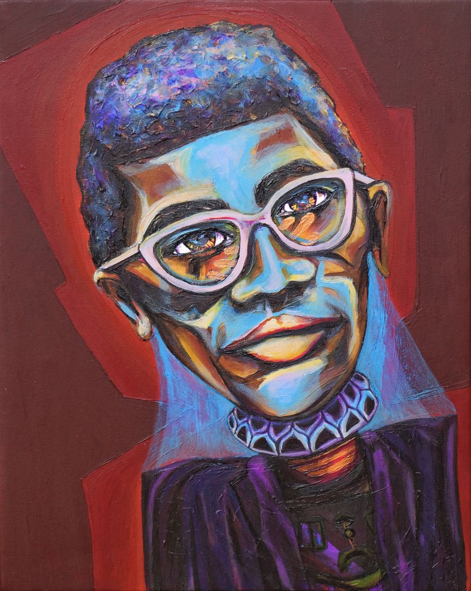 Abstract Portrait Acrylic Painting By Kimi Kaa, 20 X 26", Maxwell Roach (Jazz Series), Original Artwork