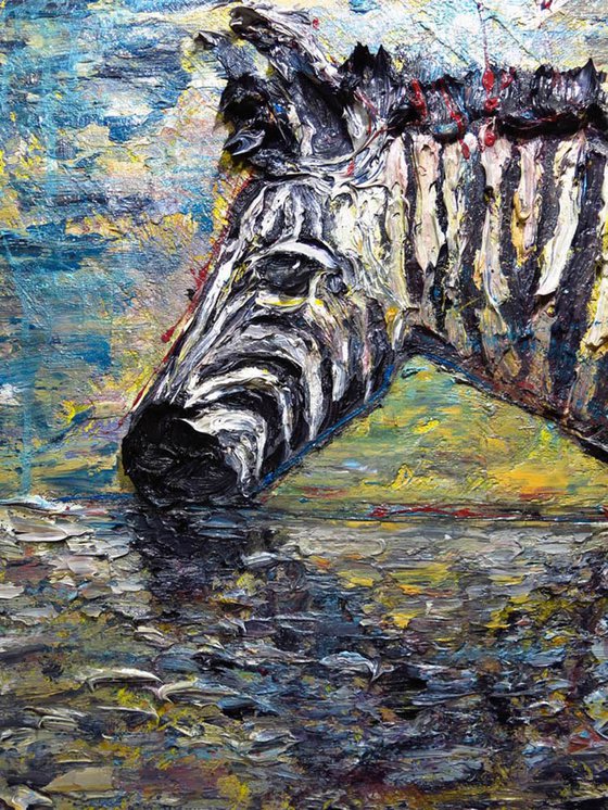 UNTITLED q586 -Original expressionist oil painting on canvas of a animal zebra