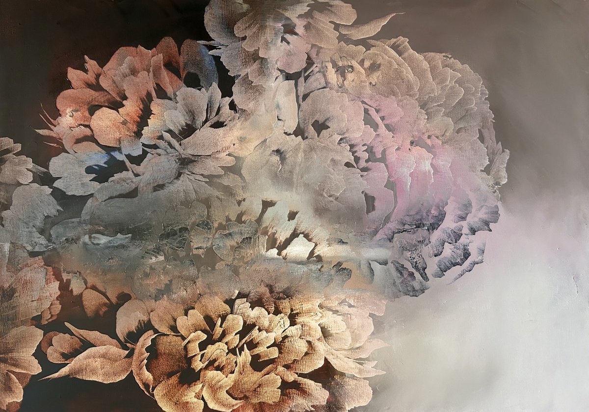 Expressive Botanical Oil Painting By Ludmila Budanov, 39 X 31", Night Fragrance Xix, Original Artwork