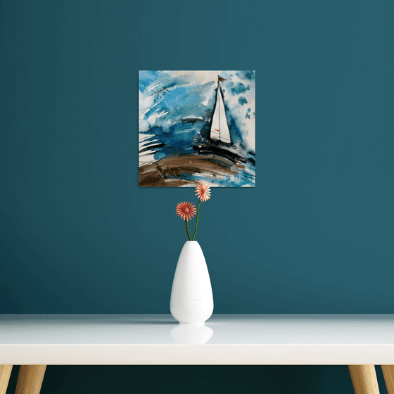 Sailboat painting. Seascape