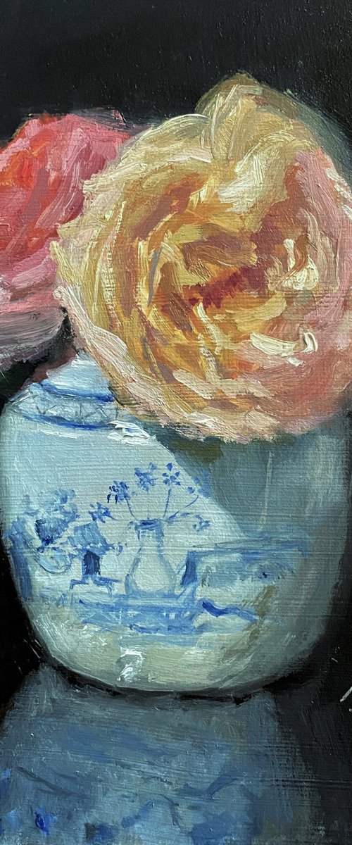 Garden Roses in a Ginger Pot. by Jackie Smith