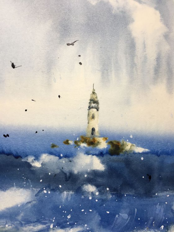 SOLD Watercolor "Seagulls meeting”