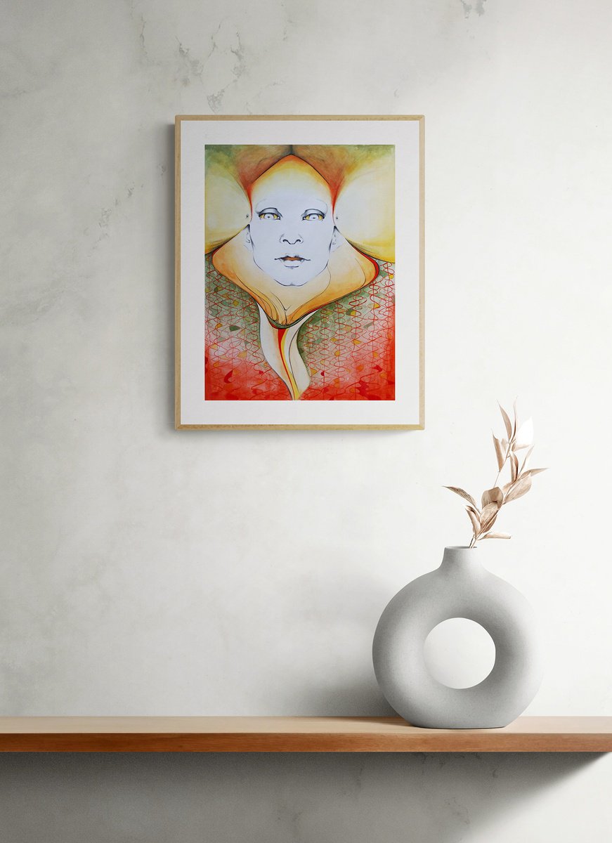 Surrealistic Portrait Painting By Marija Stojkovic, 12 X 17", Strength I, Original Artwork