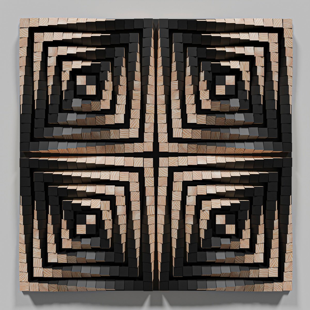 Geometric Abstract Wood Sculpture By Andrij Savchuk, 39 X 39, Texture Of Time, Original Artwork