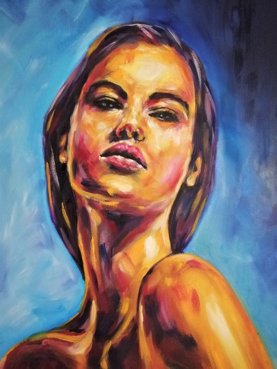 She in the Sun - original oil on canvas portrait painting