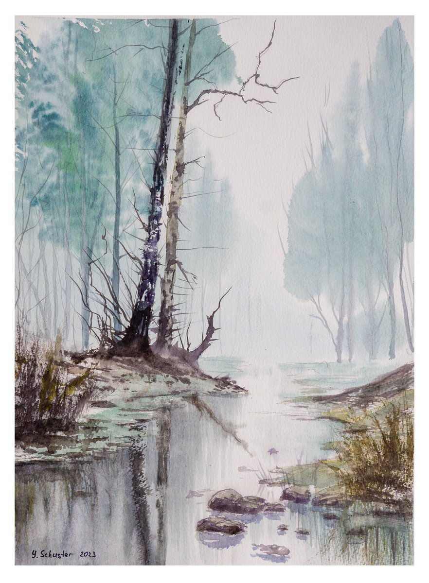 Impressionistic Landscape Watercolour By Yulia Schuster, 10 X 14", Nature