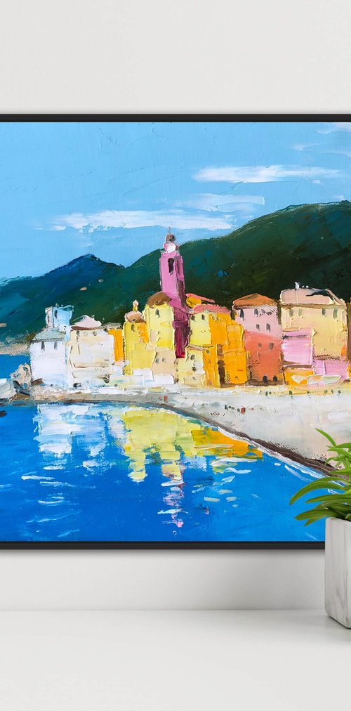 Italian village painting, Ligurian Rivera , impasto oil paintings by Volodymyr Smoliak
