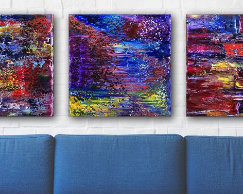 "Playtime Is Over" - FREE WORLDWIDE SHIPPING - Original Large PMS Abstract Triptych Oil Paintings On Canvas - 60" x 20" by Preston M. Smith (PMS)