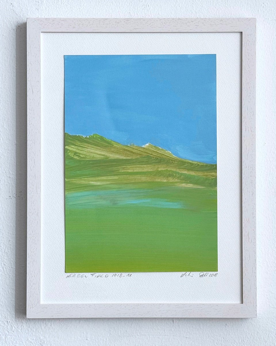 Organic Landscape Acrylic Painting By Katrin Roth, 9 X 13", Green Field 1018_10, Original Artwork