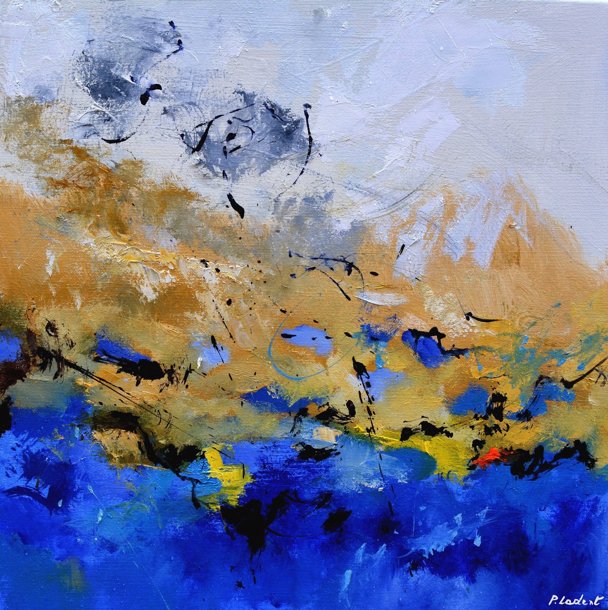 Abstract Oil Painting By Pol Henry Ledent, 16 X 16", Sealife, Original Artwork