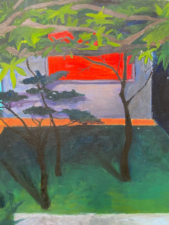 Landscape with a red window