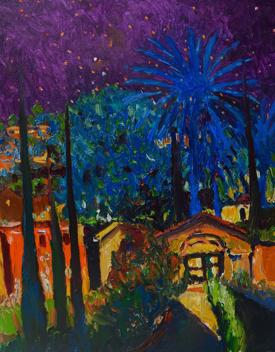 Sleeping Town with a Blue Palm Tree