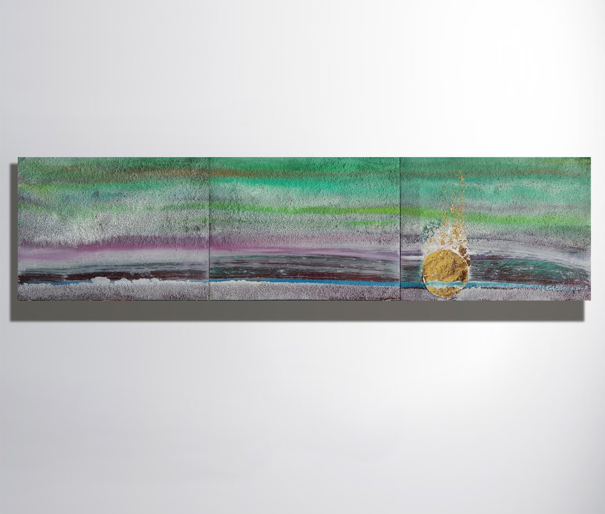 Impressionistic Landscape Acrylic Painting By Marya, 48 X 12", "The Sun" Polyptych, Original Artwork