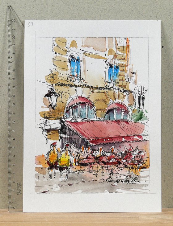 Parisian Cafe Watercolor Art