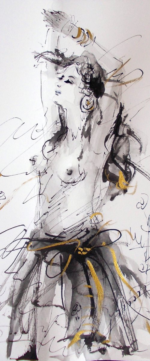 Woman   ink drawing series-Figurative drawing on paper by Antigoni Tziora