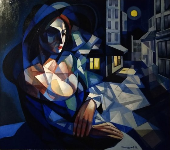 Night(90x80cm,  oil painting, ready to hang)