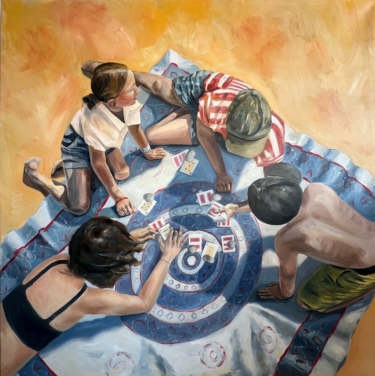 Impressionistic Portrait Oil Painting By Egle Kurlianskaite, 67 X 67, Players, Original Artwork