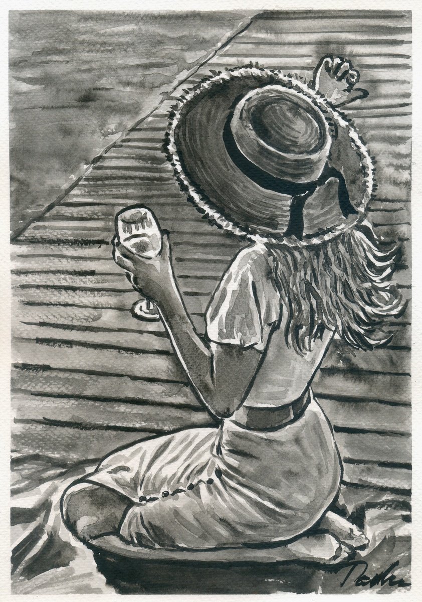 Urban And Pop Portrait Ink Drawing By Tashe, 8 X 12", Wonderful Vacation, Original Artwork