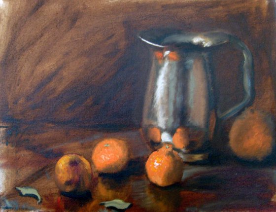 Oranges with Metal Pitcher