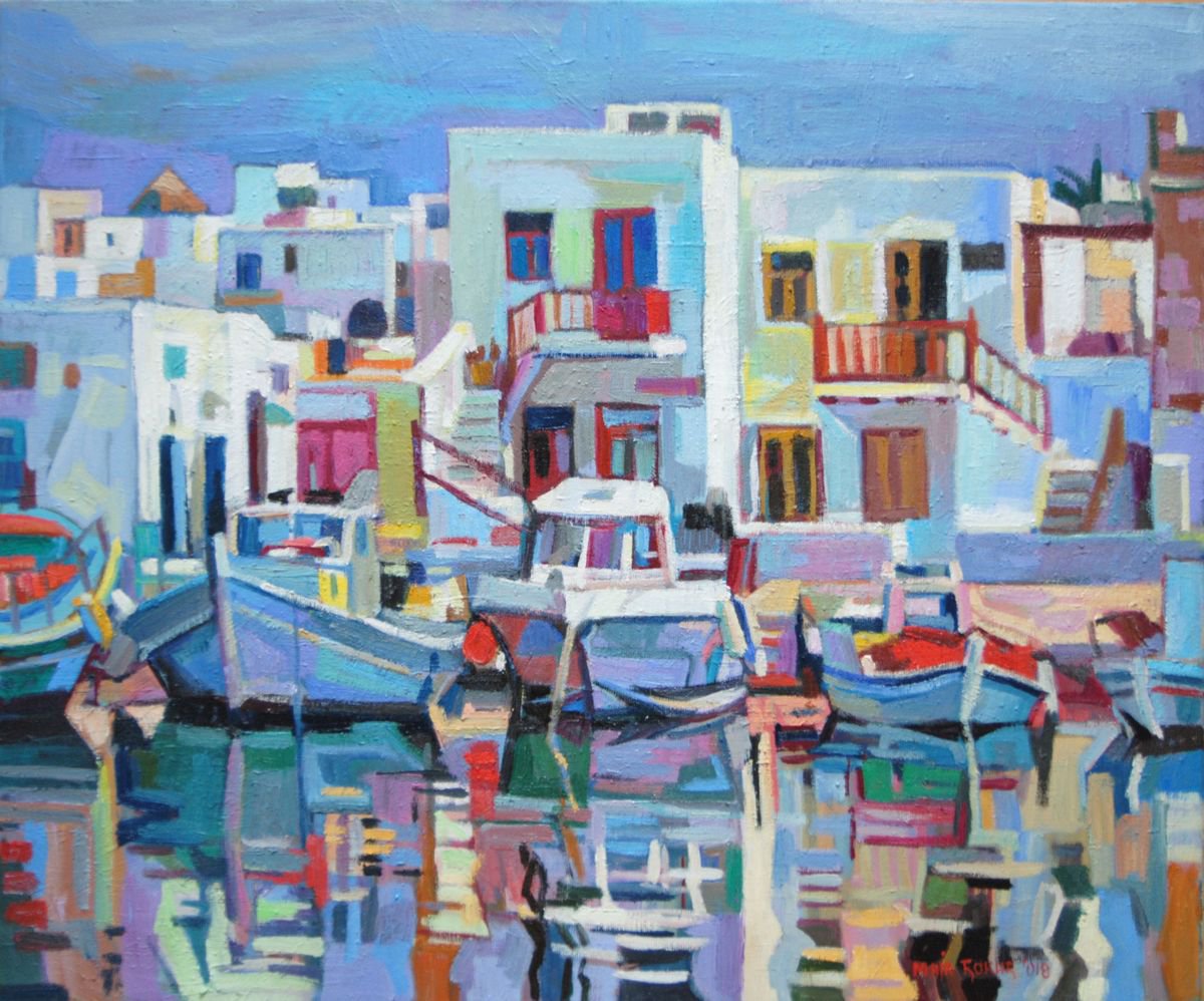 Expressive Cityscapes Oil Painting By Maja ?okic Mihajlovic, 24 X 20", Seascape / 60 X 50 Cm, Original Artwork