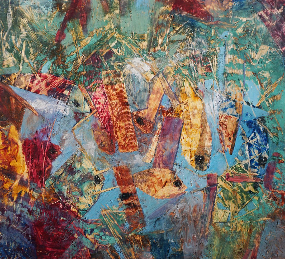 The Lake  (hot wax on OSB) by Dora Stork