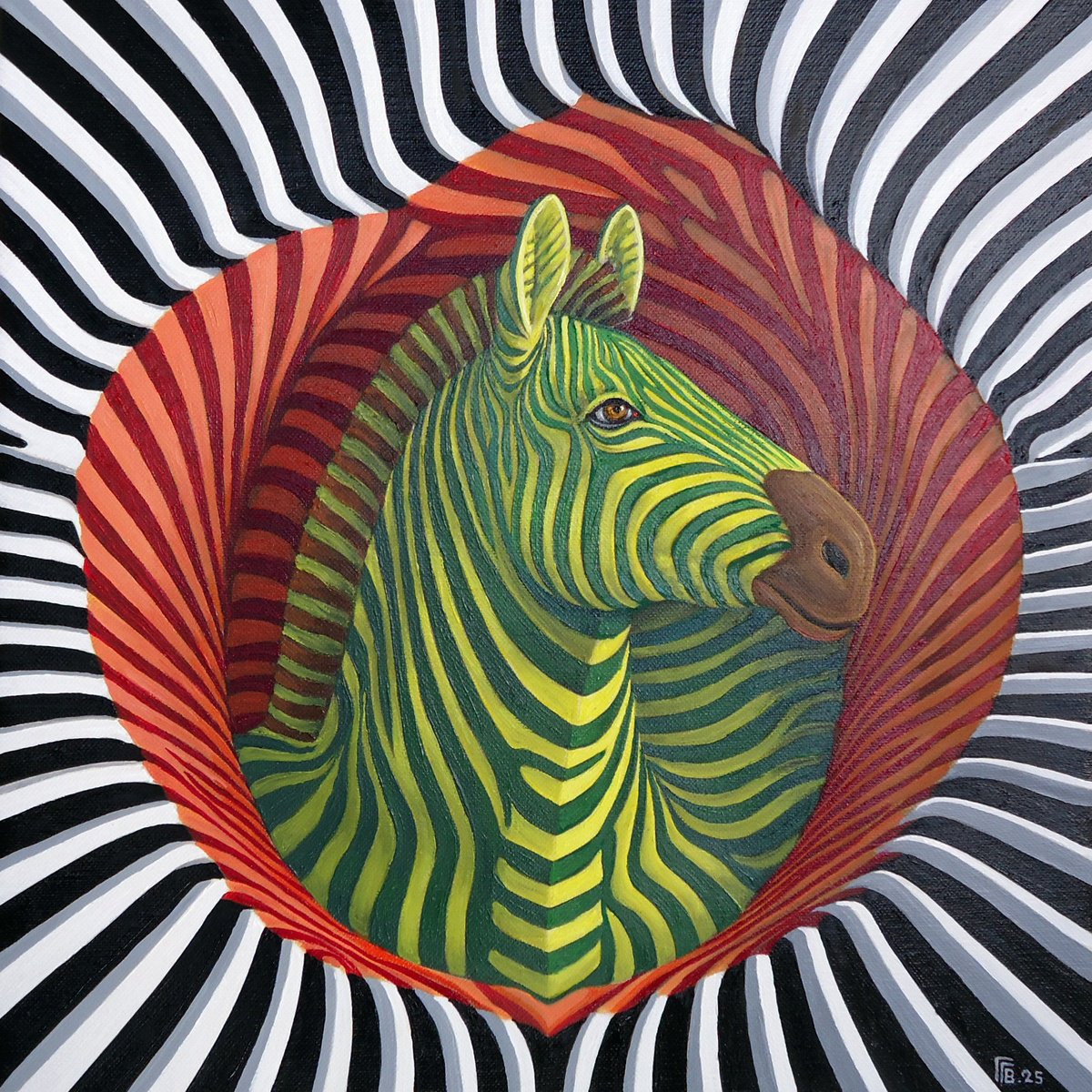 Urban And Pop Animal Oil Painting By Grigor Velev, 16 X 16, Identity In Motion, Original Artwork
