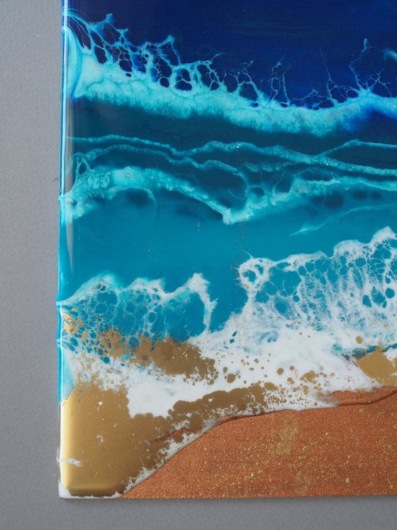 Gold sand beach - original seascape epoxy resin artwork