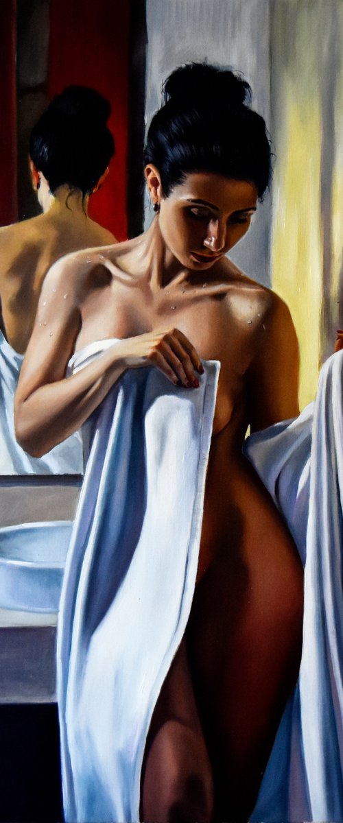 "The freshness of the morning shower" figurative realistic art by Serghei Ghetiu