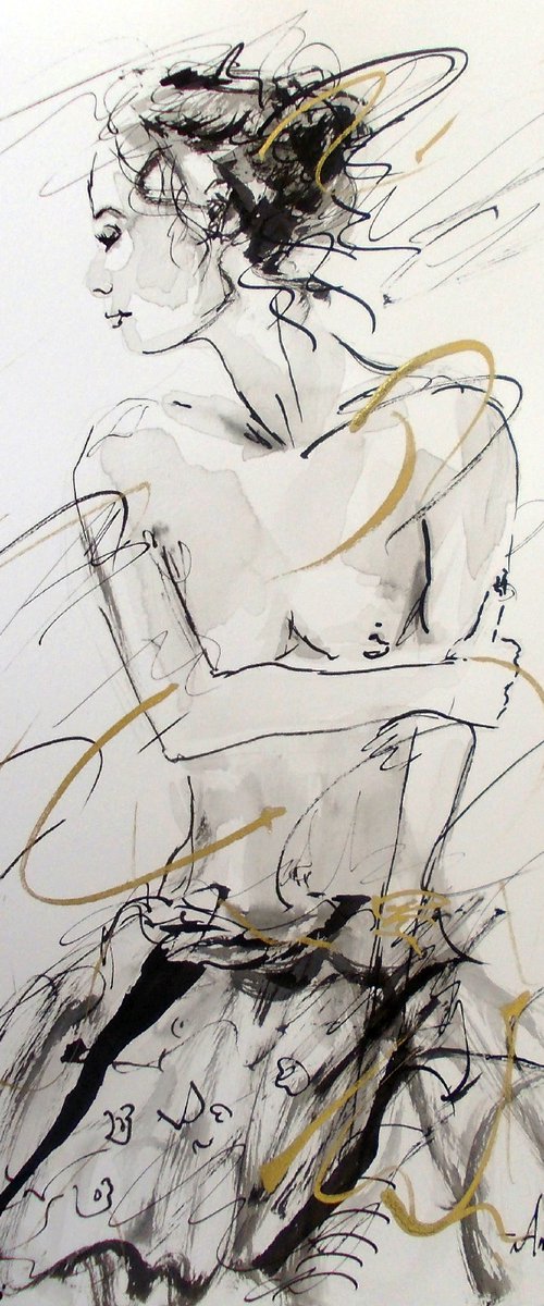 Woman  ink drawing series-Figurative drawing on paper by Antigoni Tziora