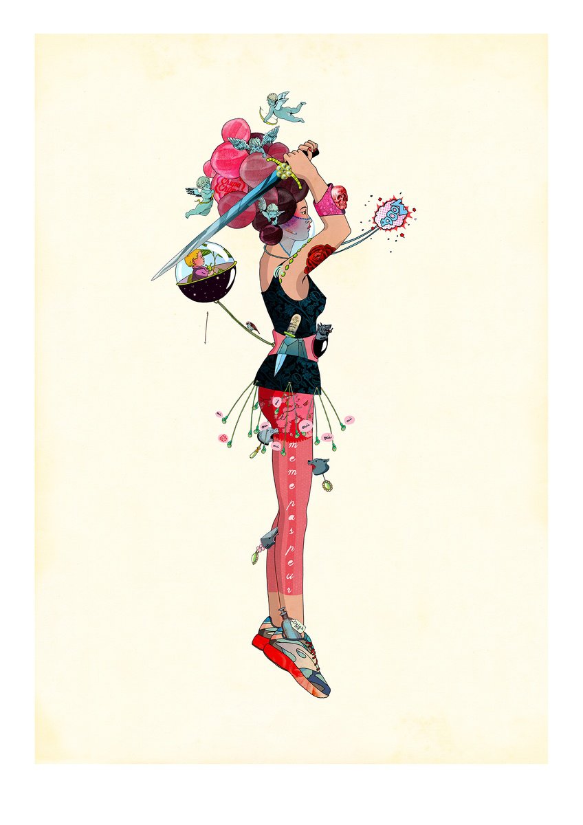 Illustrative Portrait Giclee Print By Delphine Lebourgeois, 23 X 33, Inner Warrior Ii, Original Artwork