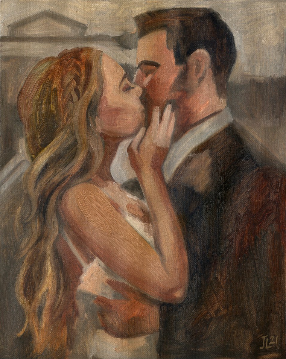 Kisses Oil Canvas Small size gift for her him wedding anniversary girl man woman expressiv... by Julia Logunova