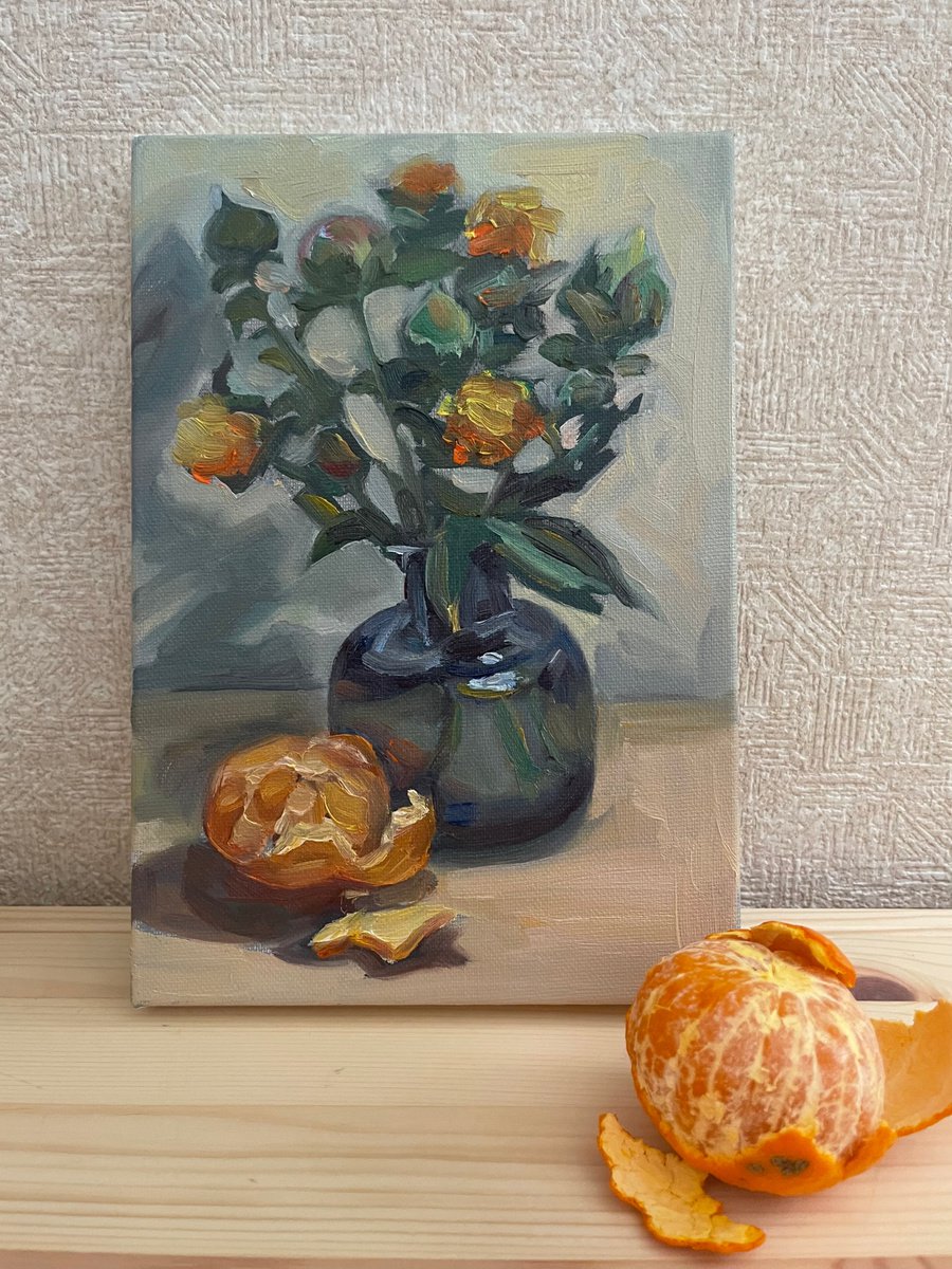 Seasonal flowers and tangerine by Guzel Min