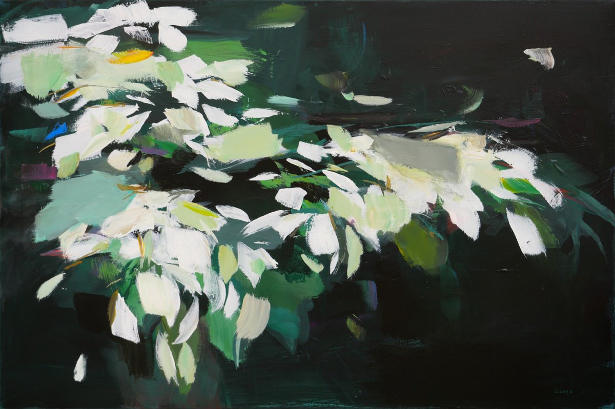 Expressive Abstract Acrylic Painting By Ute Laum, 47 X 31", Out Of The Dark Iv, Original Artwork