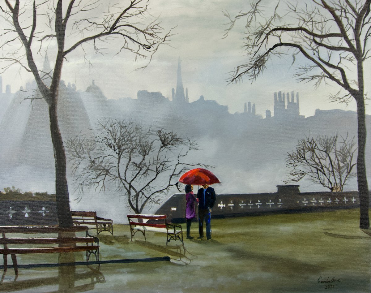 Photorealistic Oil Painting , Edinburgh Rain By Gordon Bruce, 20 X 16, Artwork For Sale On Artfinder