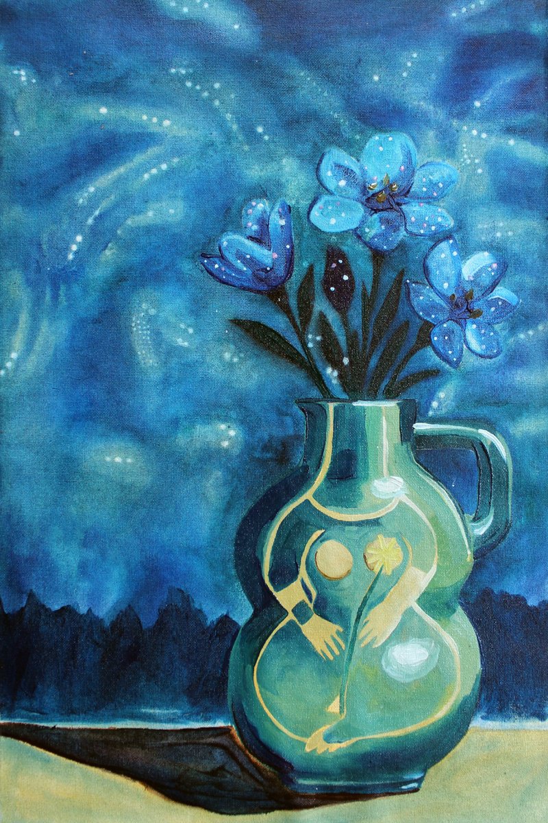 Surrealistic Still Life Oil Painting By Ben Stephenson, 15 X 23, Vase (Celeste), Original Artwork