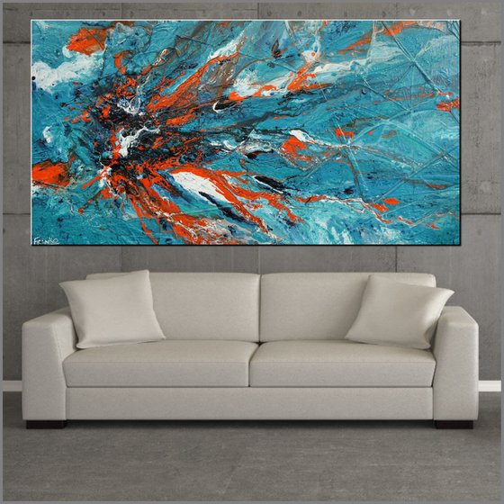 Wild Aquatica 190cm x 100cm Blue Orange Abstract Art