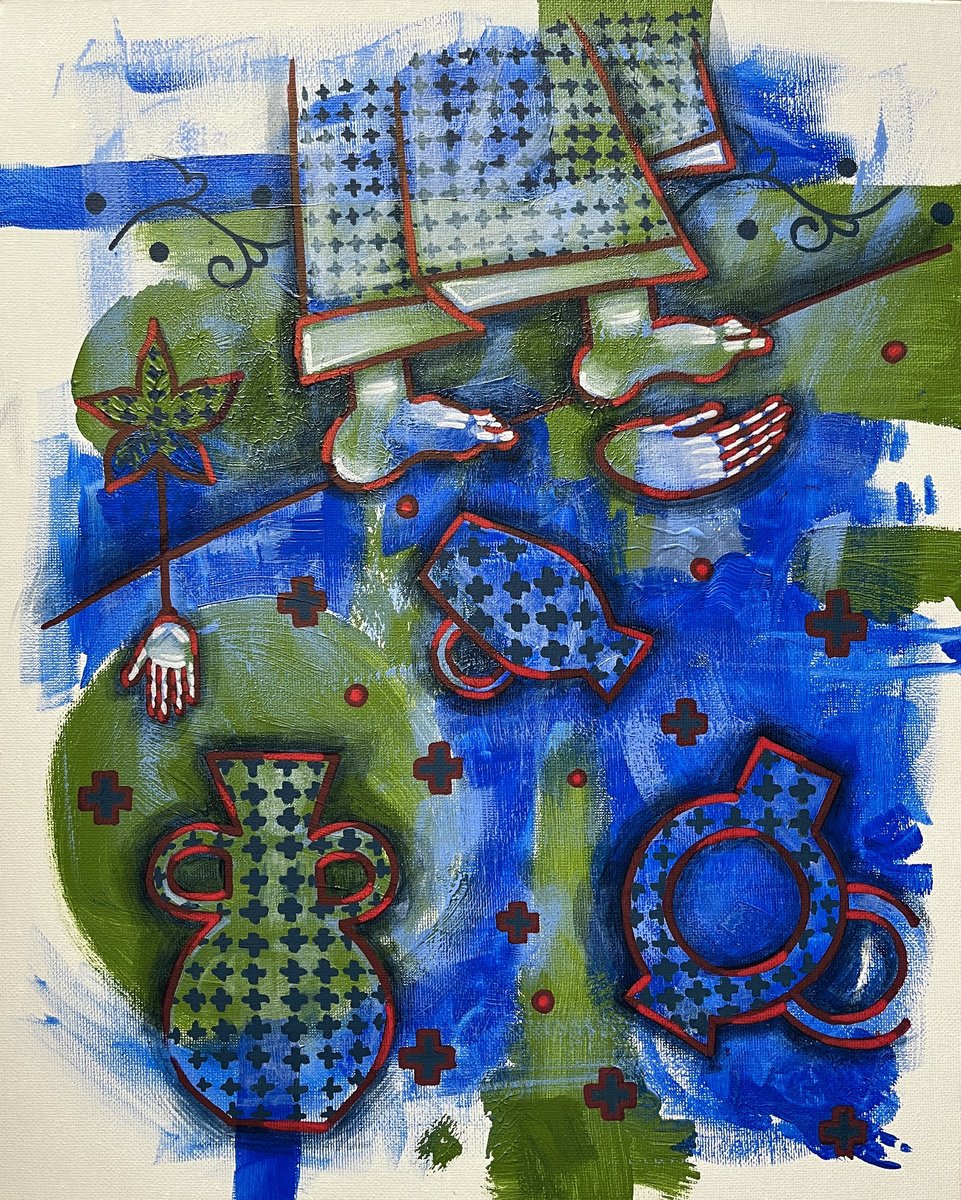 Naive Abstract Acrylic Painting By Yuliia Chaika, 13 X 16", The Road Yields To Persistent, Original Artwork