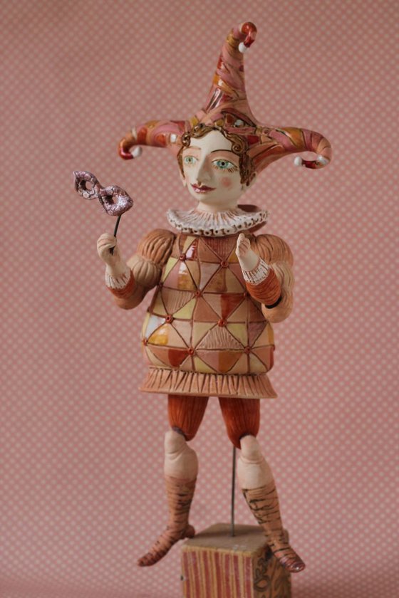 Incognito. Jester with a mask Wall sculpture by Elya Yalonetski,