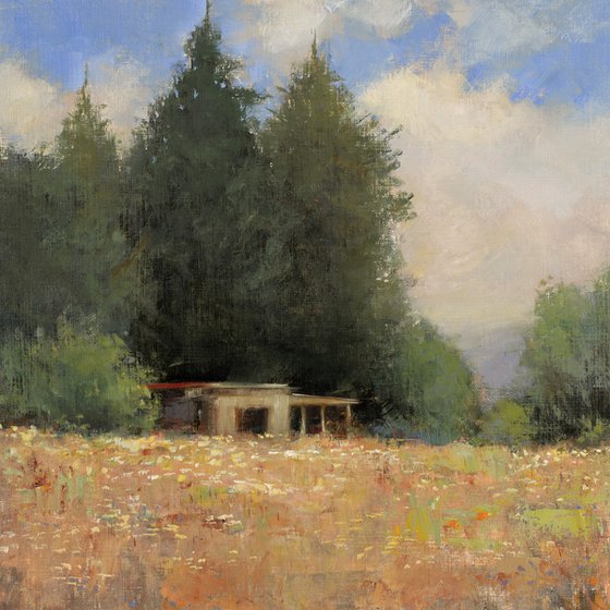 Farm Shed 200908, barn impressionist landscape oil painting