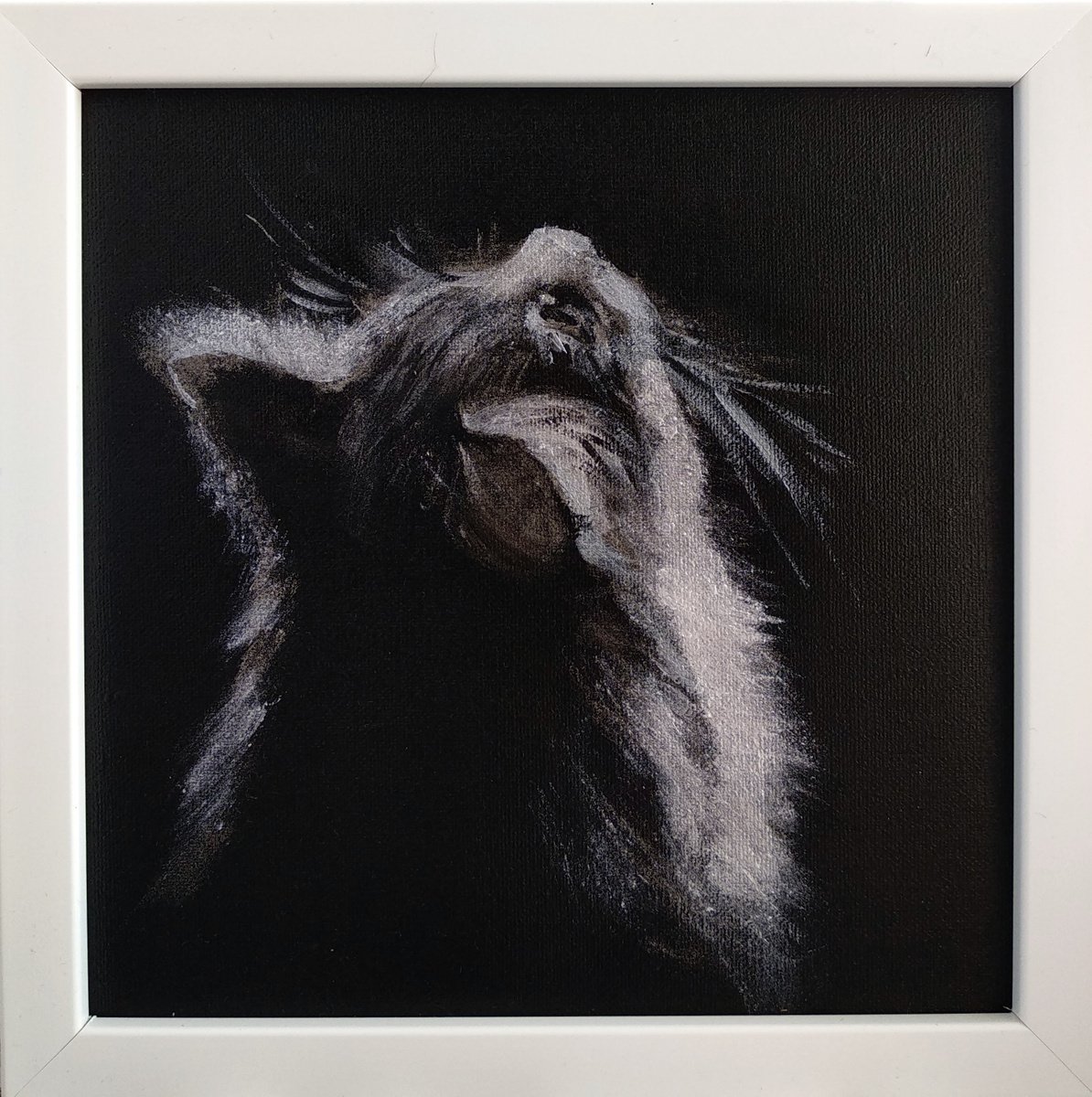 Little cat Black and Silver Monochrome art Framed and Ready to hang by Anastasia Art Line