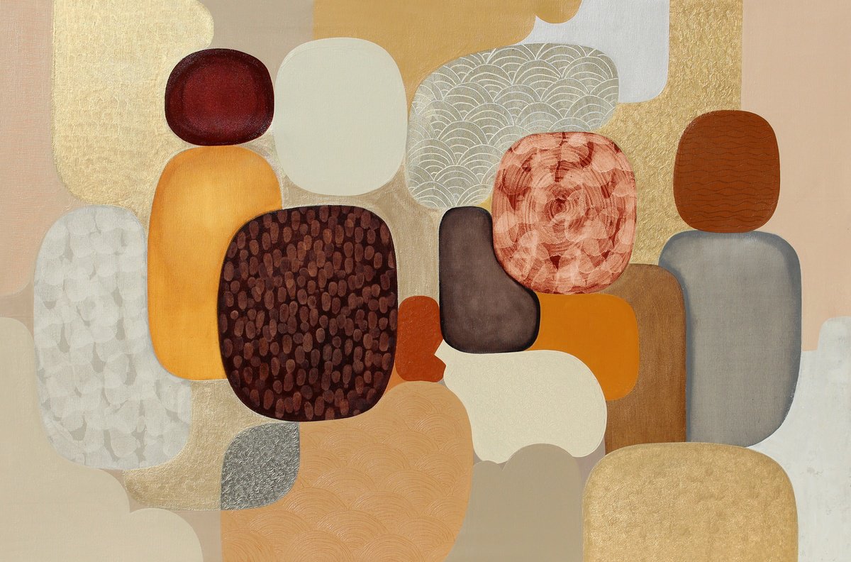 Abstract Acrylic Painting By Martina Boycheva, 47 X 31", Autumn Whispers Golden Dreams, Original Artwork