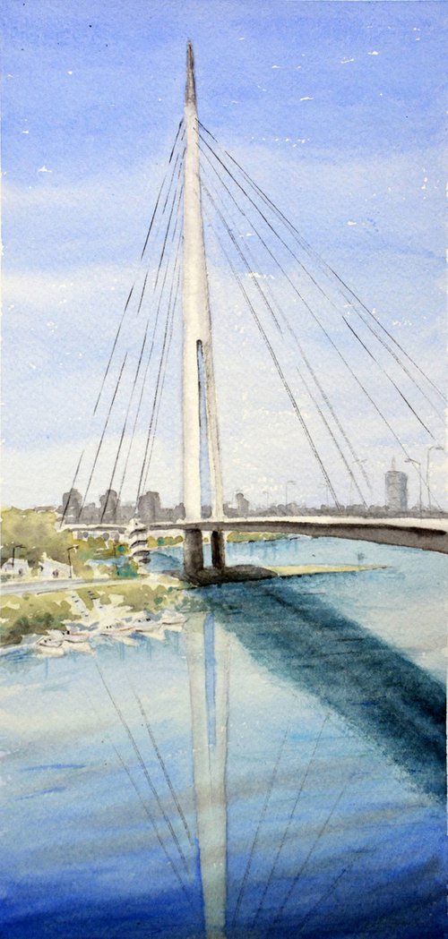 Most preko Ade Ciganlije Beograd 17x36 cm 2017 by Nenad Kojić watercolorist