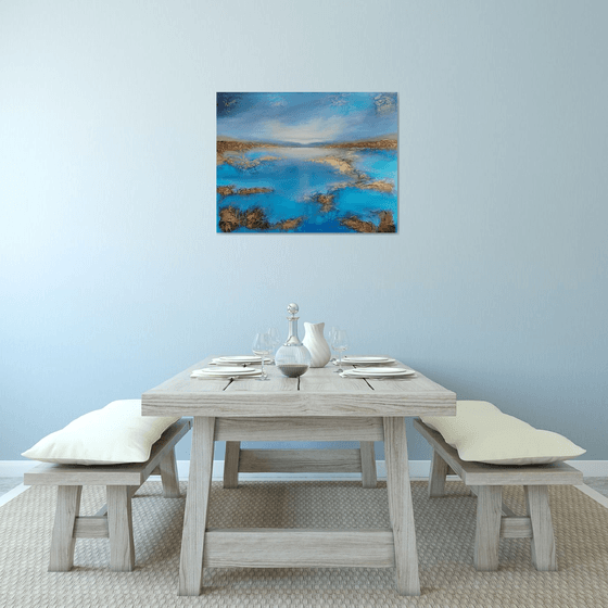 A XL large beautiful modern semi-abstract  seascape painting "Peace"