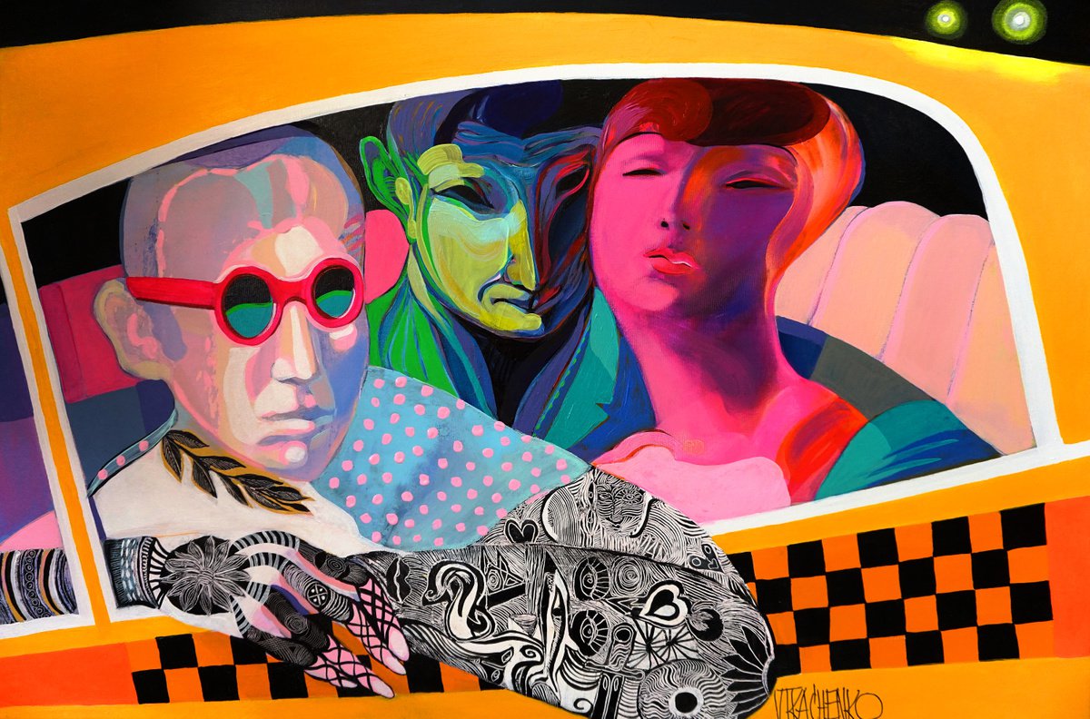 Organic Portrait Acrylic Painting By Victor Tkachenko, 36 X 24", Get In!, Original Artwork