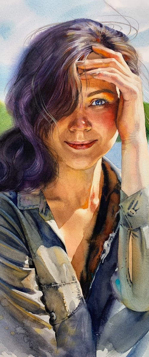 Watercolor portrait by Samira Yanushkova
