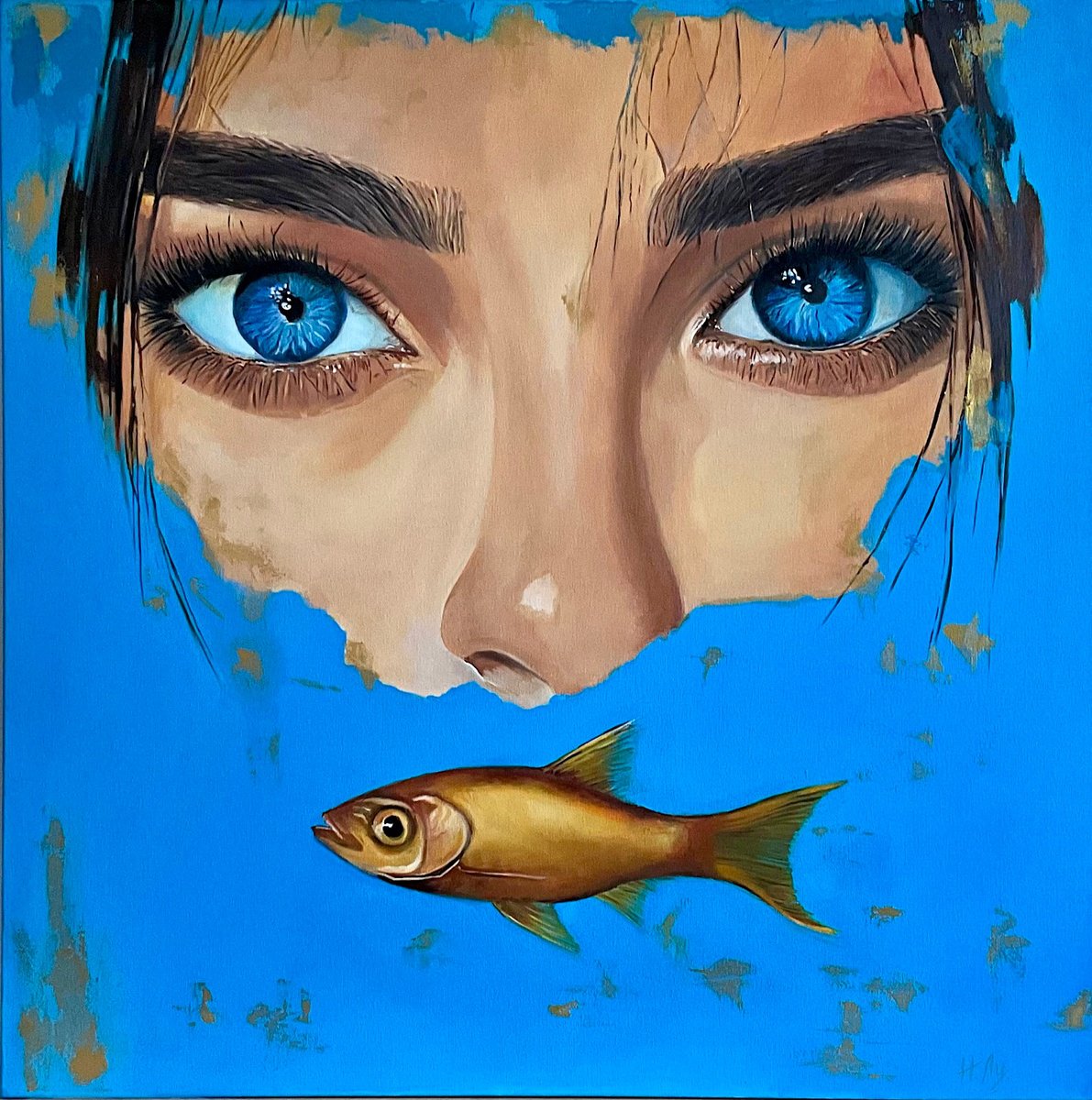 Expressive Portrait Oil Painting By Natalia Lugovskaya, 39 X 39", Magical Dream, Original Artwork