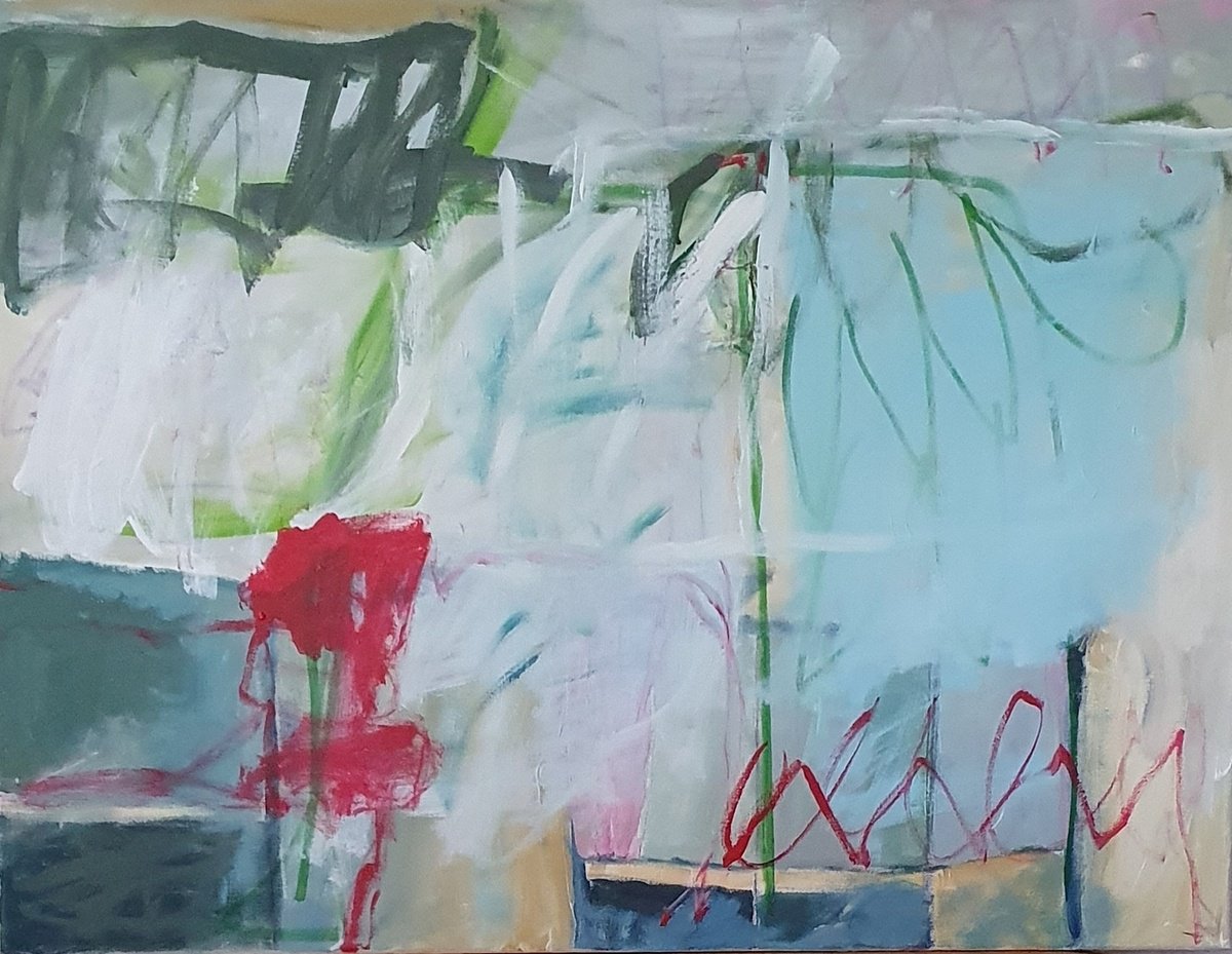 Organic Abstract Acrylic Painting By Jutta Widrinsky, 31 X 24", Thoughts Of Home 2, Original Artwork