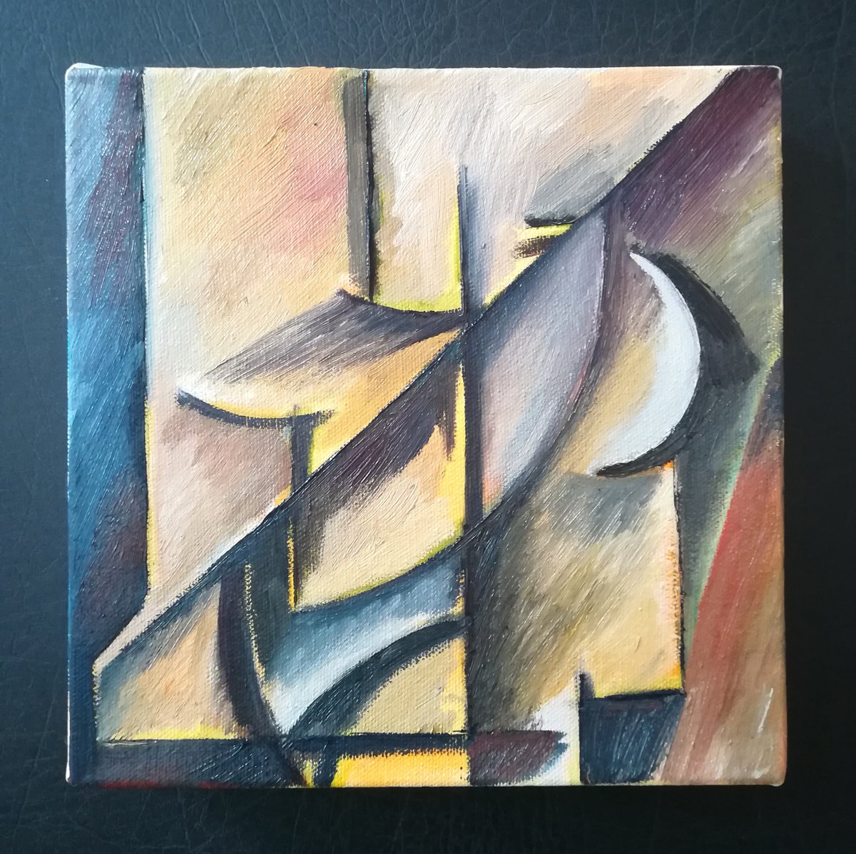 Geometric Abstract Oil Painting By Aleksandar Basic, 8 X 8, Elements 1, Original Artwork